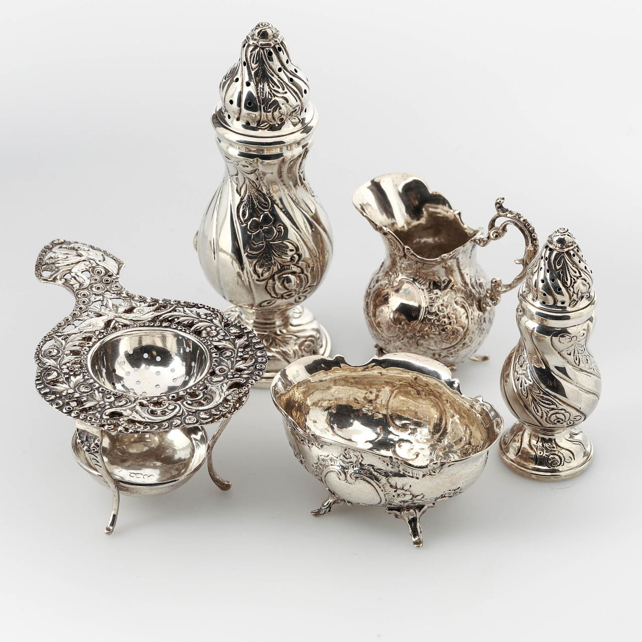 BORDSSILVER, 6 dlr, rokokostil, 1900-tal.