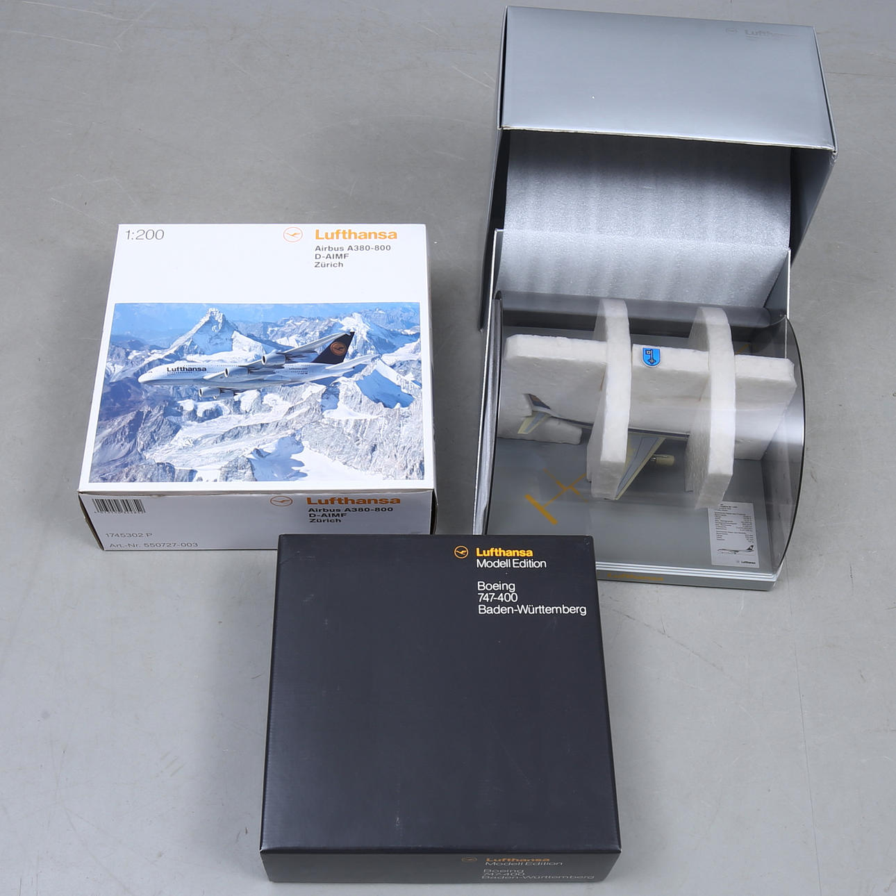 AIRPLANE MODELS Lufthansa, three pieces, original boxes.