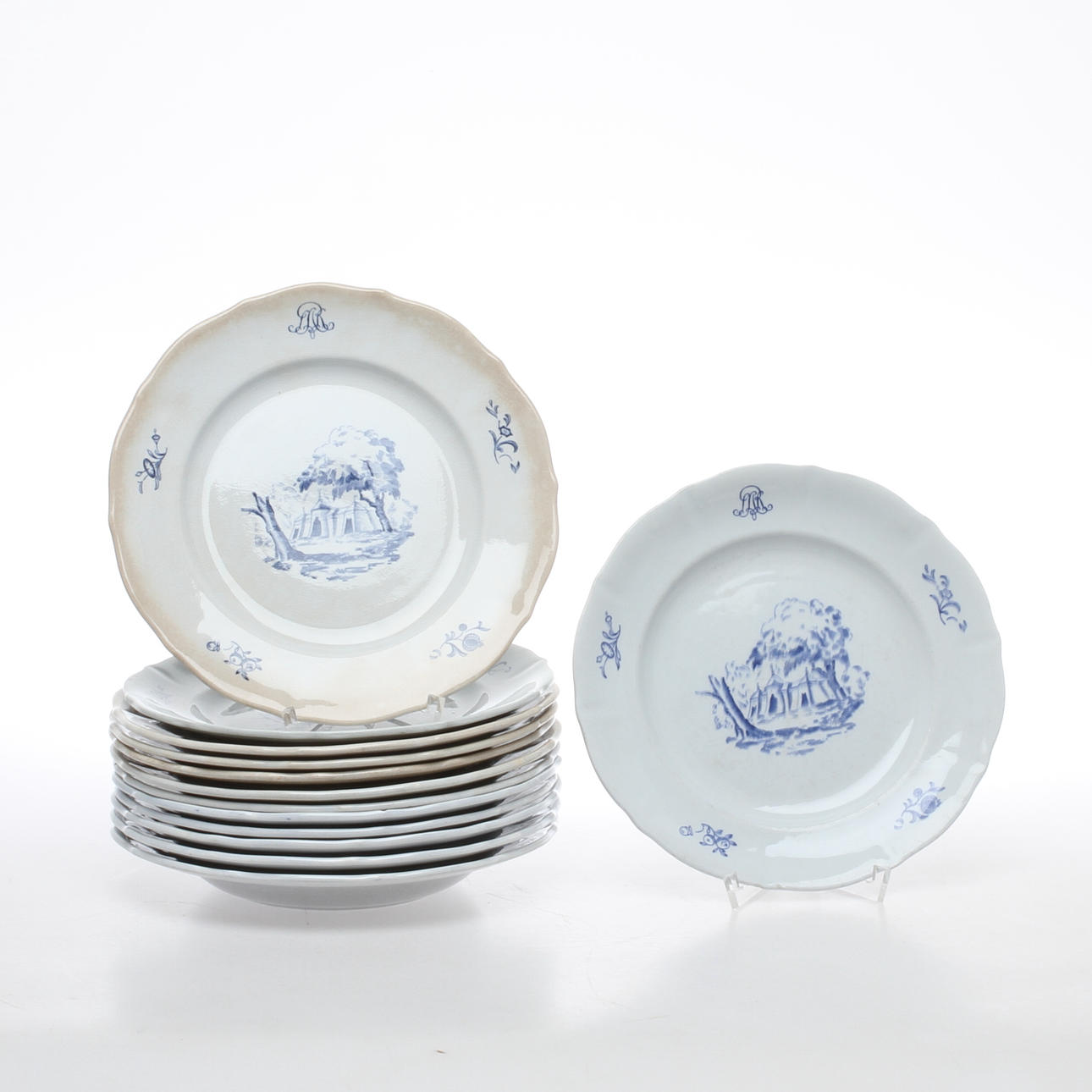 TALLRIKAR, 5+6+2 st, dekor av Koppartälten i Hagaparken. Rörstrand och Gustavsberg. 1800/1900-tal.