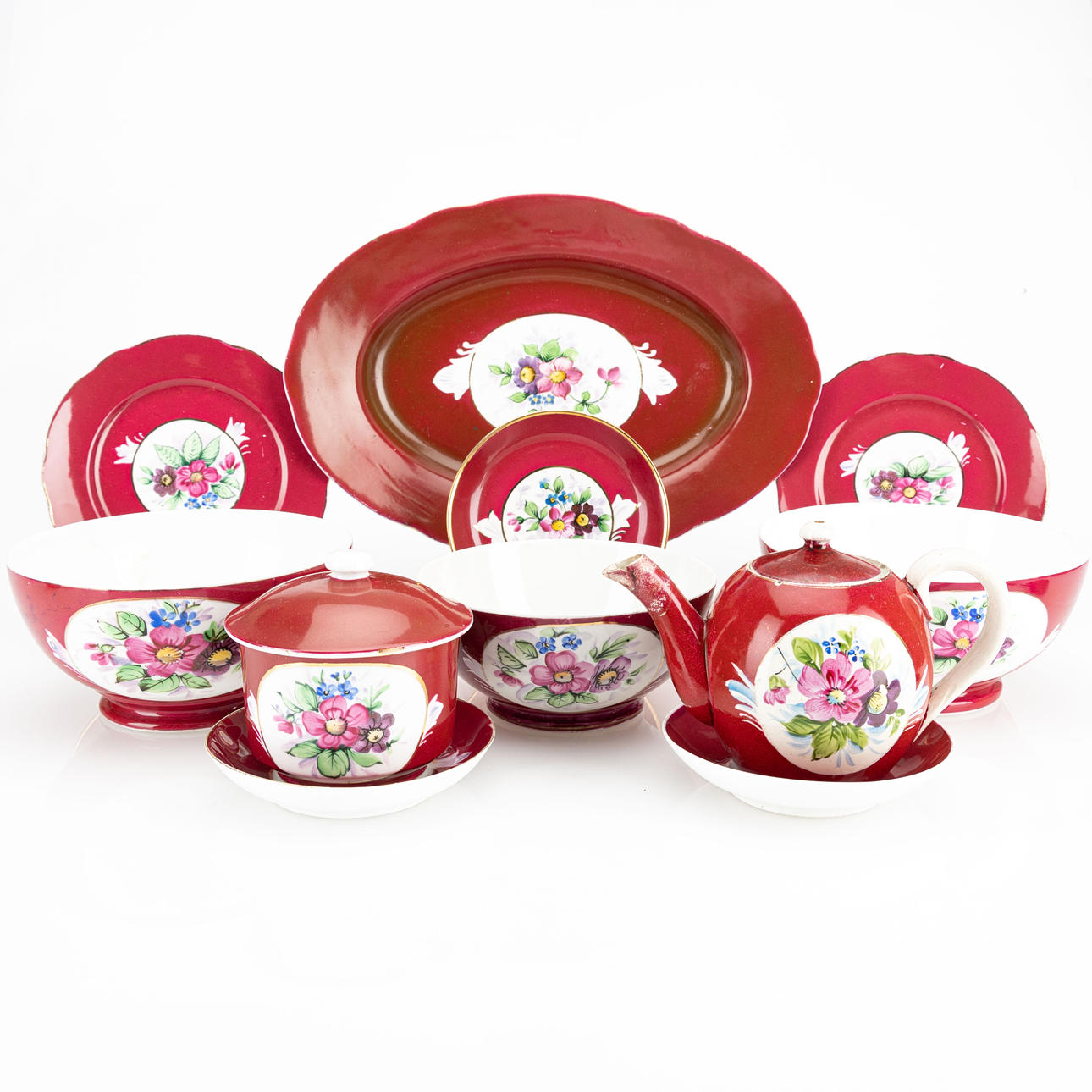 TEA SET, porcelain, Gardner late 19th century.