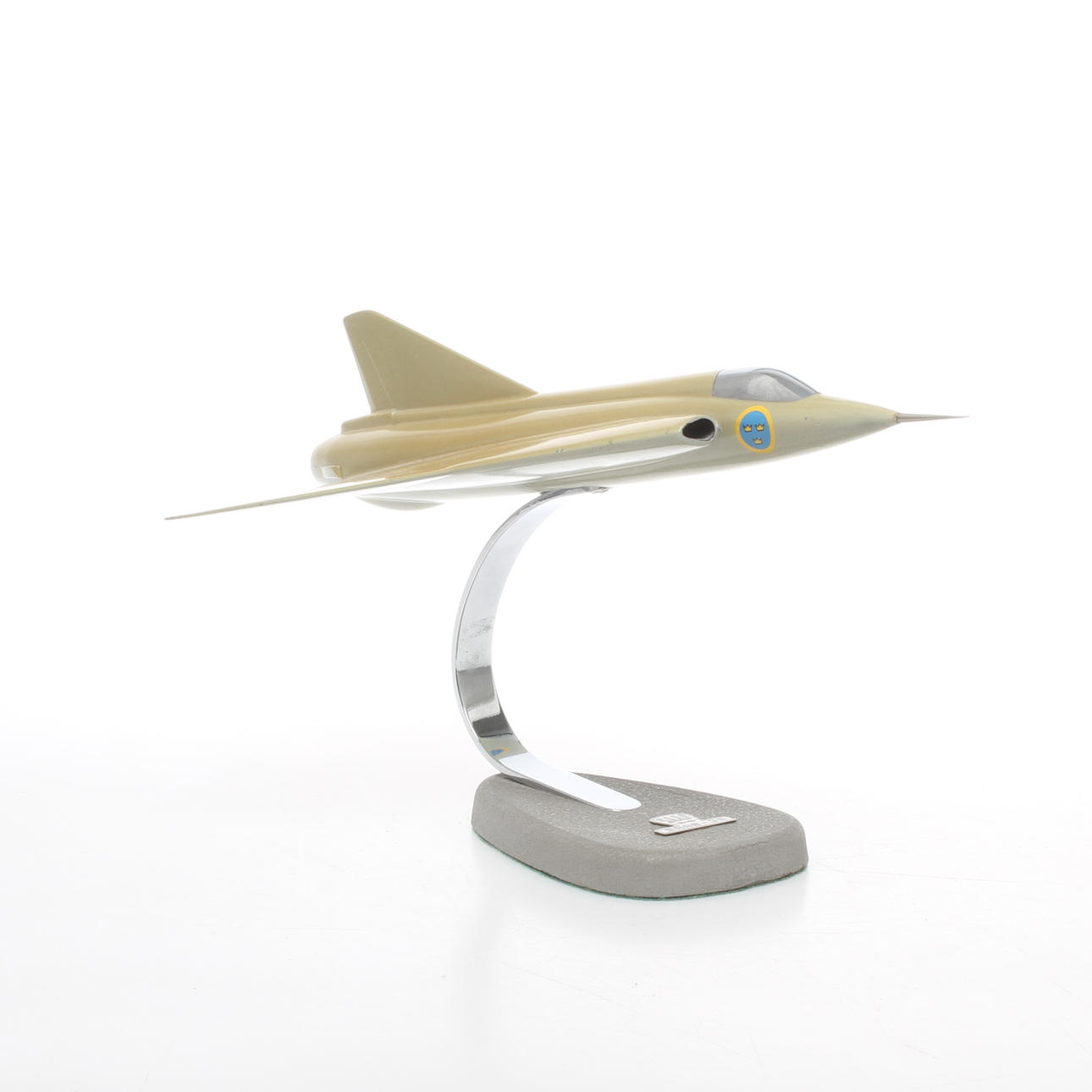 MODELLFLYGPLAN SAAB 35 DRAKEN. METALL på stativ. 1900-tal.