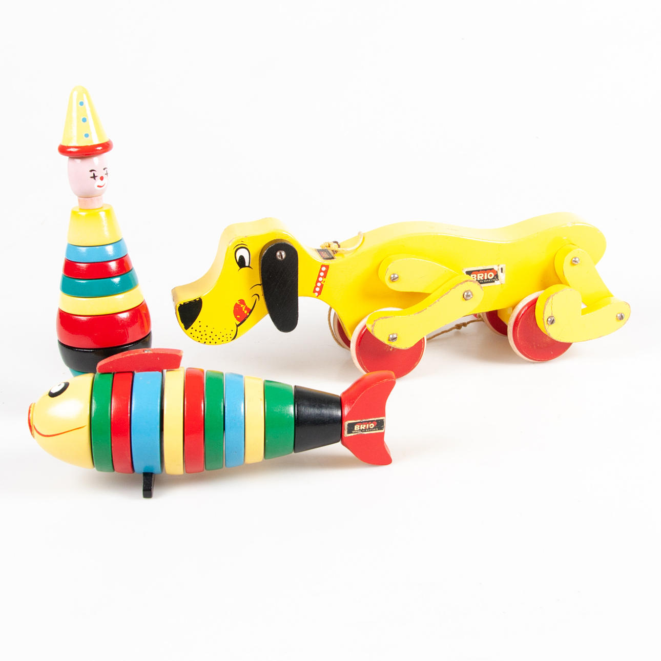 BRIO. Puiset lelut, 3 osaa, Pluto, kala ja klovni.