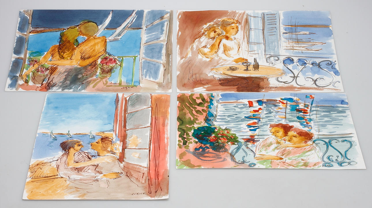 DANIEL LEBIER. Blandteknik, 4 st, signerade.