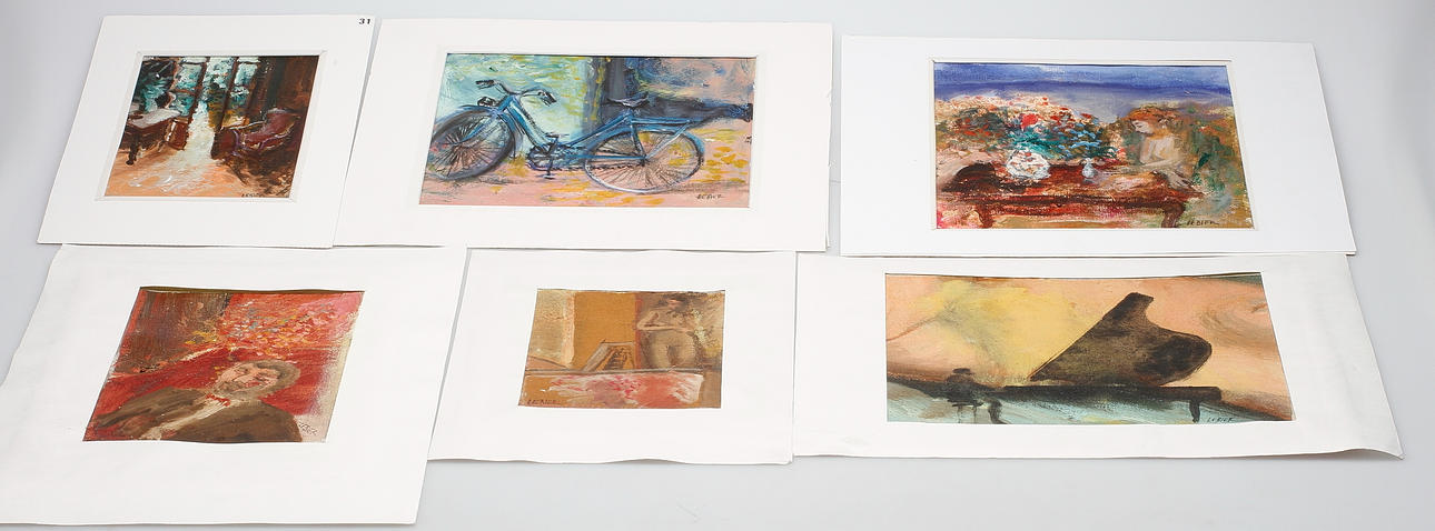 DANIEL LEBIER. Olja på duk, 6 st, signerade.