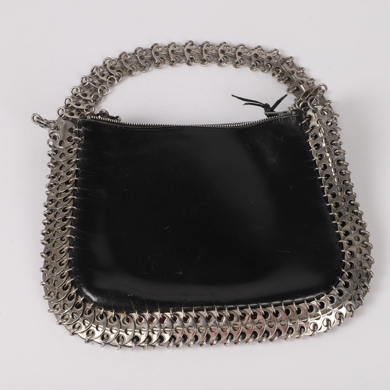 Sac à Main Vintage Paco Rabanne En Cuir Et Daim - Taille Moyenne - Noir - Occasion