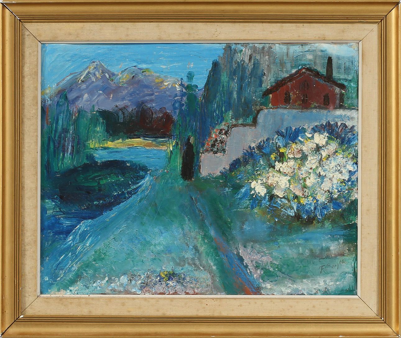 FRIDEBORG BRYTH. Motiv från Pyrennéerna, olja på pannå, sign.