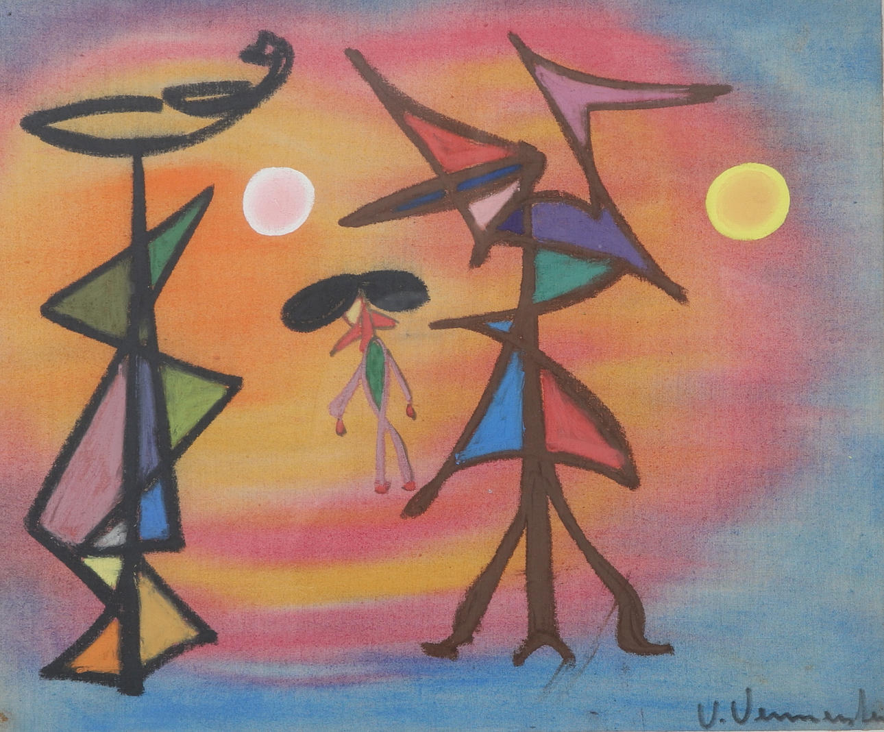 VALDEMAR VENNERSTEN. Mixed media on textile, composition, signed.