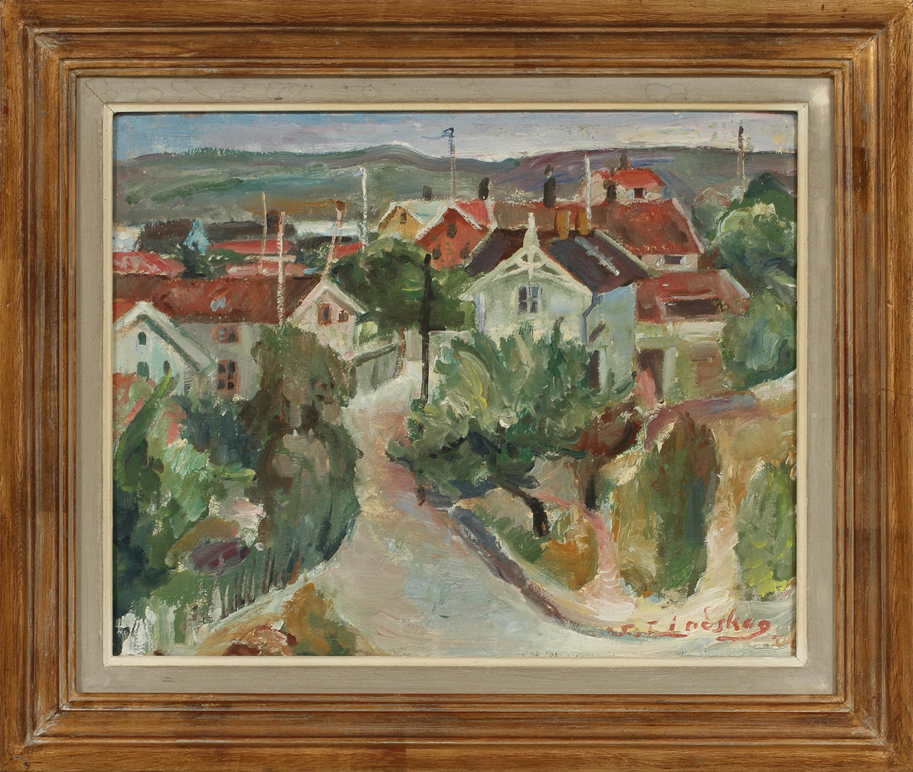 JOSEF LINDSKOG. "Övre varvsgatan, Marstrand", olja på pannå, sign.