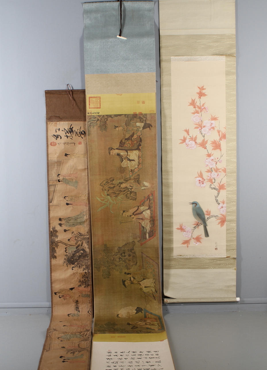 RULLMÅLNINGAR, 3 st, orientaliska, 1900/2000-tal.