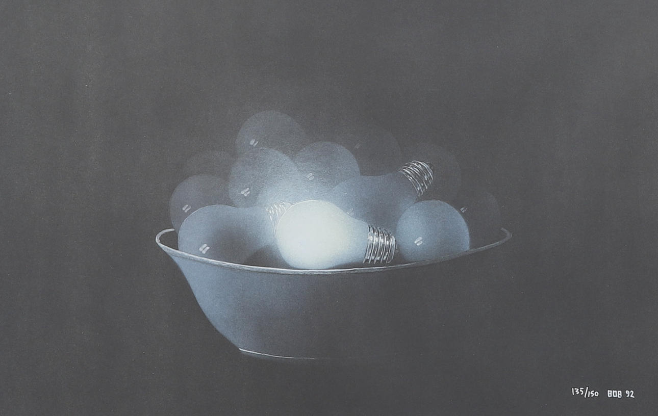 BOB MATSON. Lithograph, still life on light bulbs, signed, numbered 135/150, dated -92.