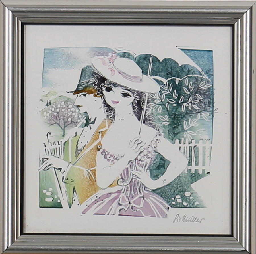 PLAKETT. Porslin. Kvinna på promenad. Lis Muller. Rosenthal.