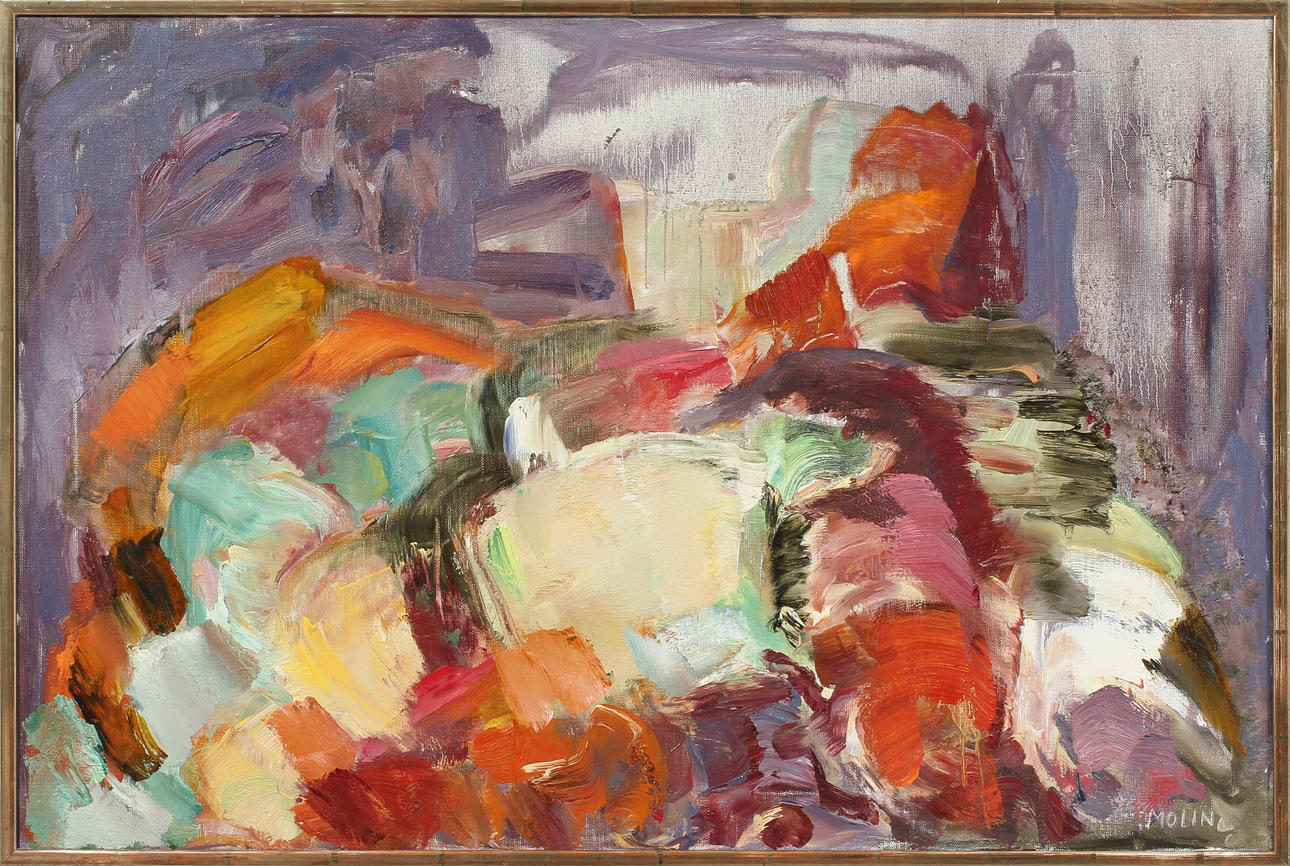 BRITA MOLIN. Komposition. Olja på duk, signerad.