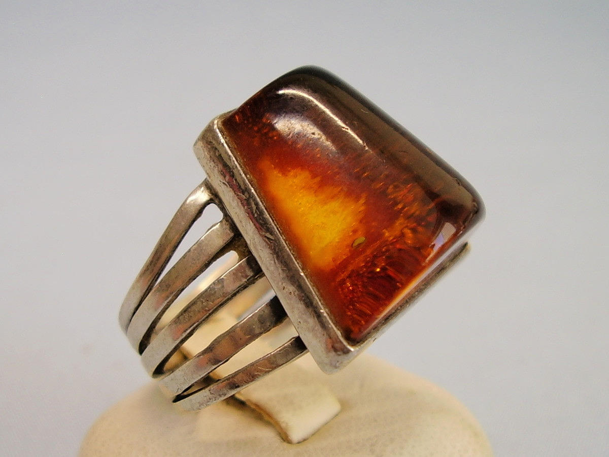 RAV RING SØLV 925 HÅNDLAVET signeret.