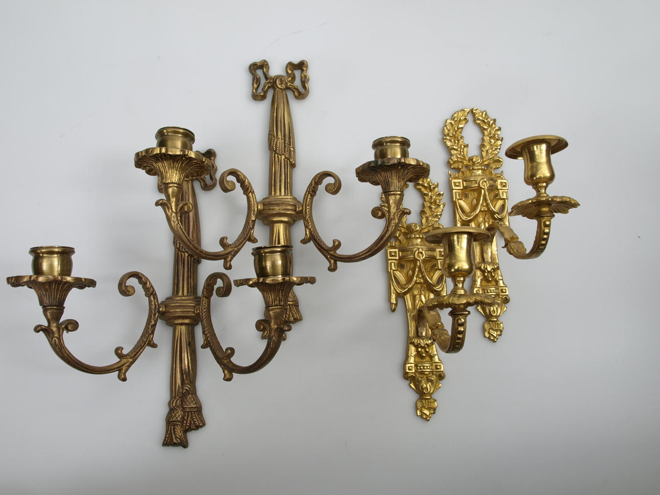 LAMPETTER, 2 par, mässing och brännförgyllda, 1900-tal.