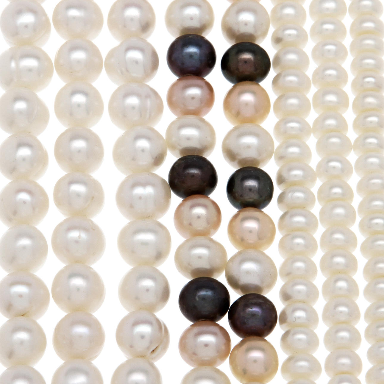 Pärlsträngar, 8 st, odlade saltvattenspärlor.