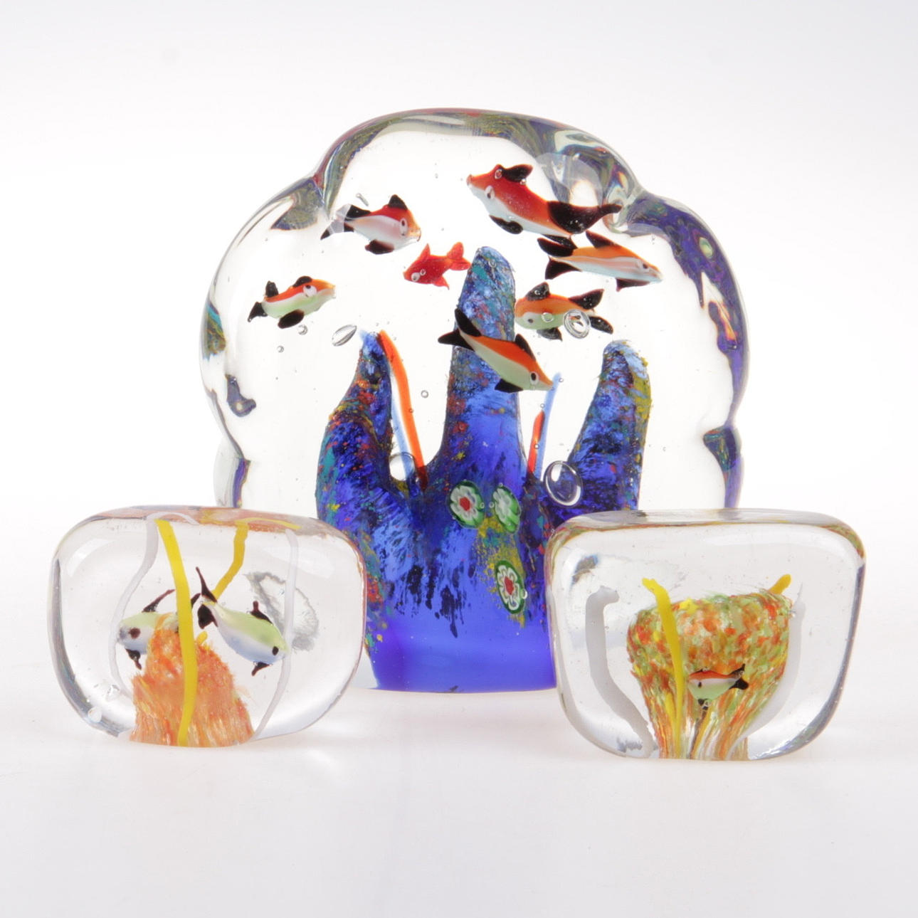 GLASOBJEKT, 3 st. akvarium, Murano, Italien.