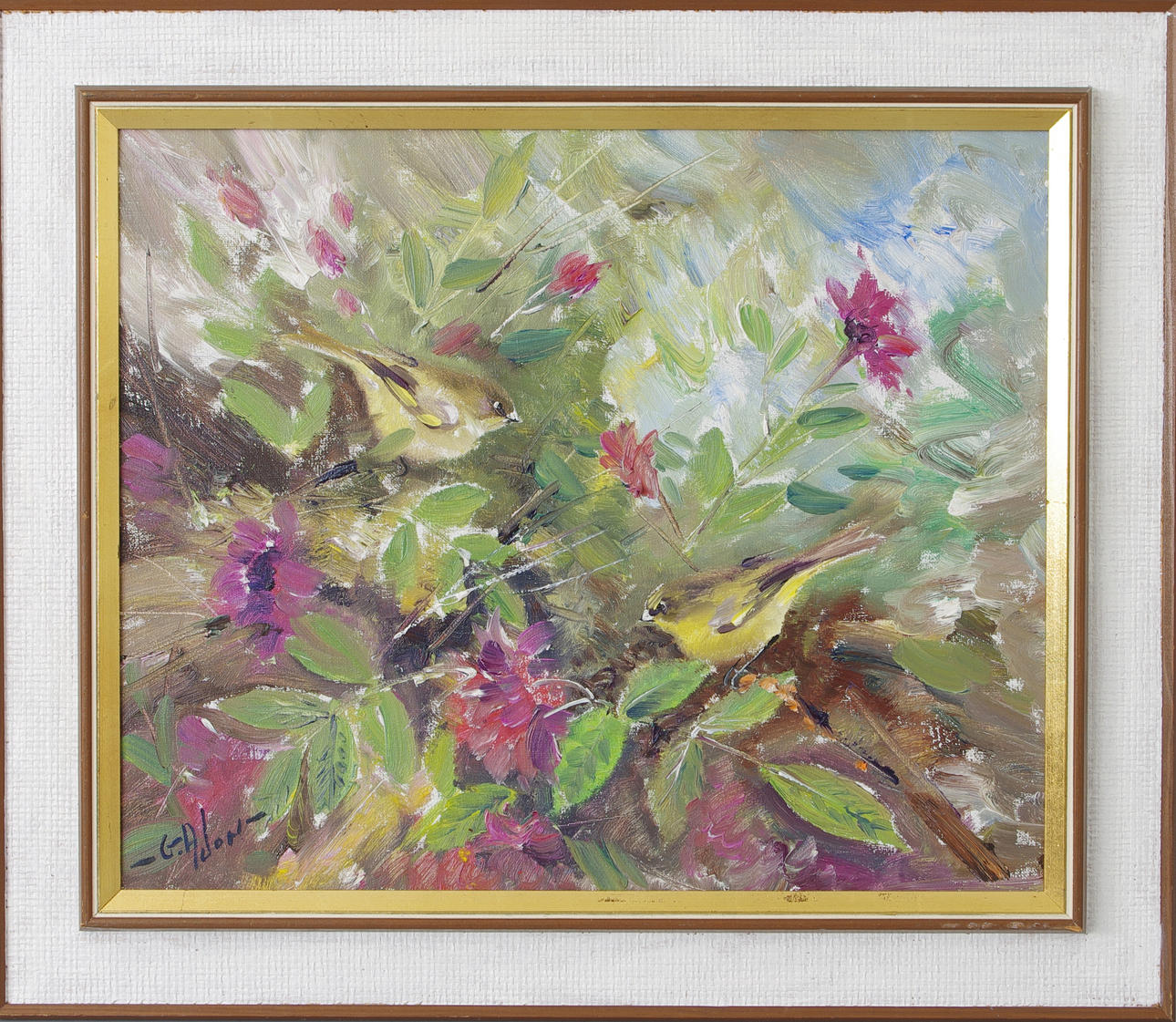 GUSTAV ADON. "Grönfink", olja på duk, signerad G. Adon.