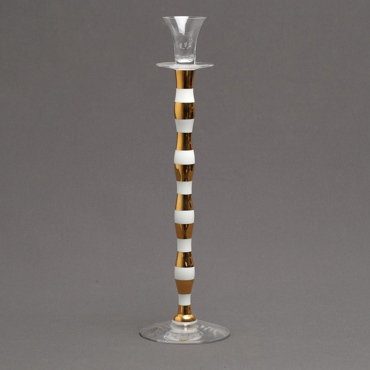 ANNE NILSSON. Candlestick, white/gold, Celeste, Orrefors.