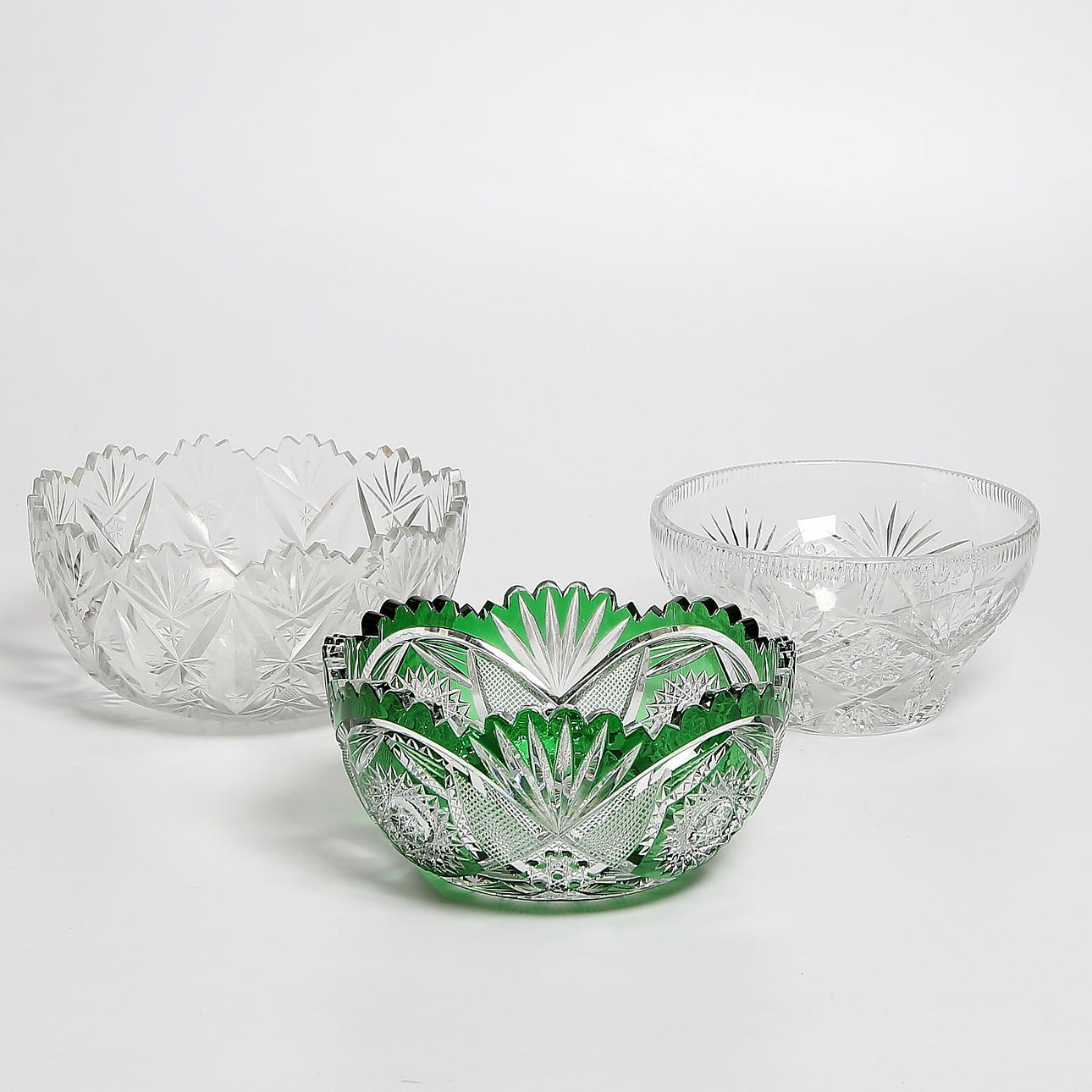 SKÅLAR, 3 st, kristall, slipad dekor, 18/1900-tal.