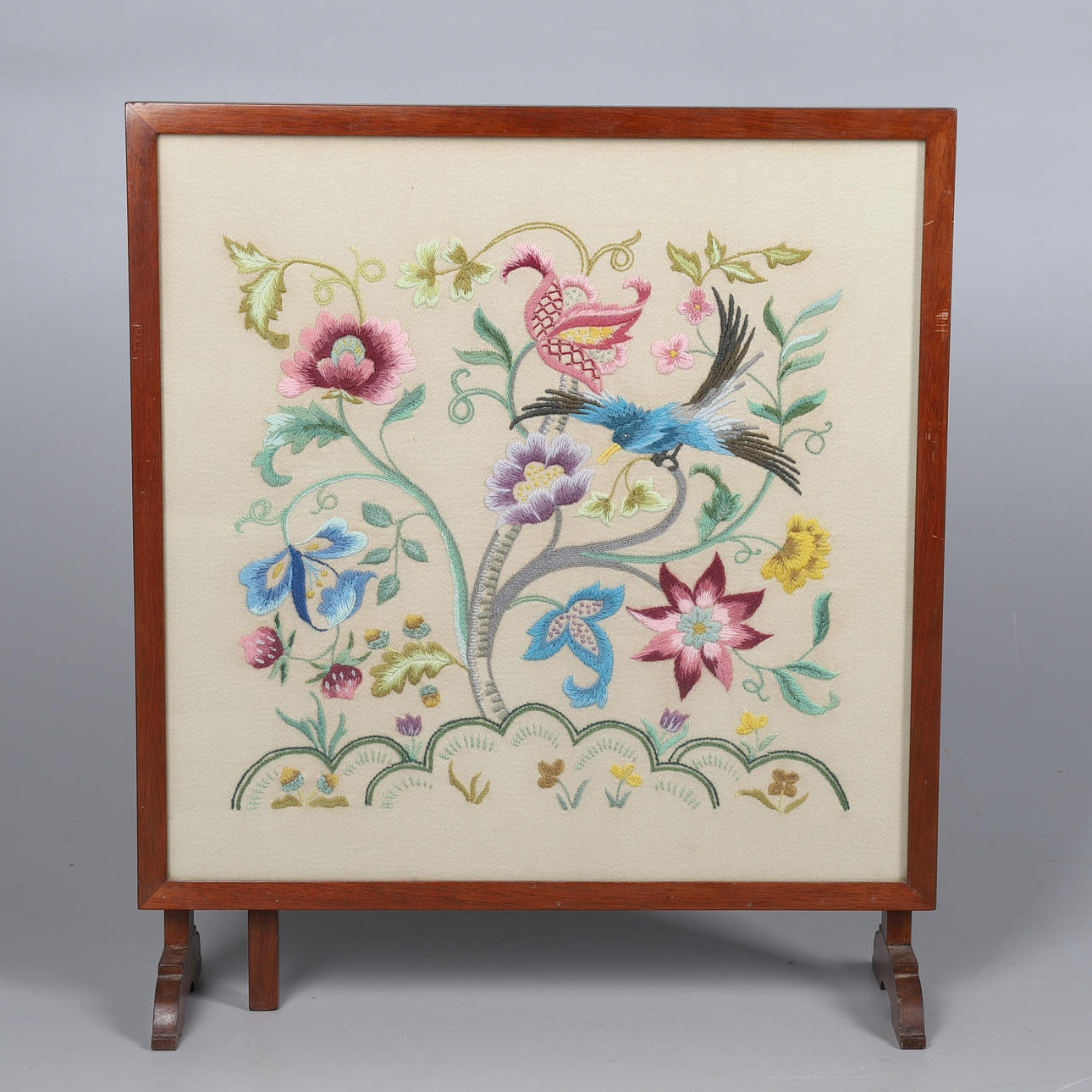A FOLDING EMBROIDERED TOP MAHOGANY TABLE/FIRE SCREEN. Furniture ...