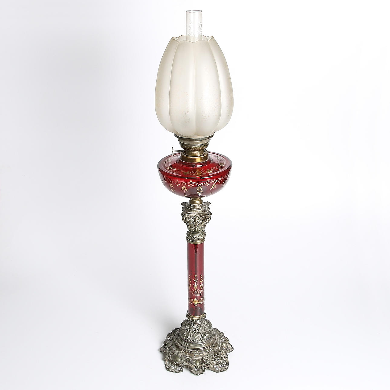 FOTOGENLAMPA, glas, samt metall, rokokostil, slipad dekor, 1800-tal.