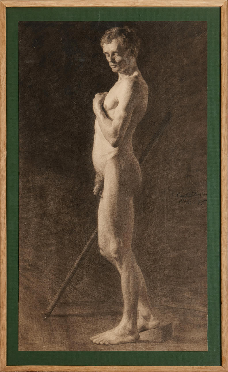 CARL VILHELM MEYER (1870-1938). academy study of nude model, charcoal on paper, signed and dated Carl V. Meyer 12/12 -95.