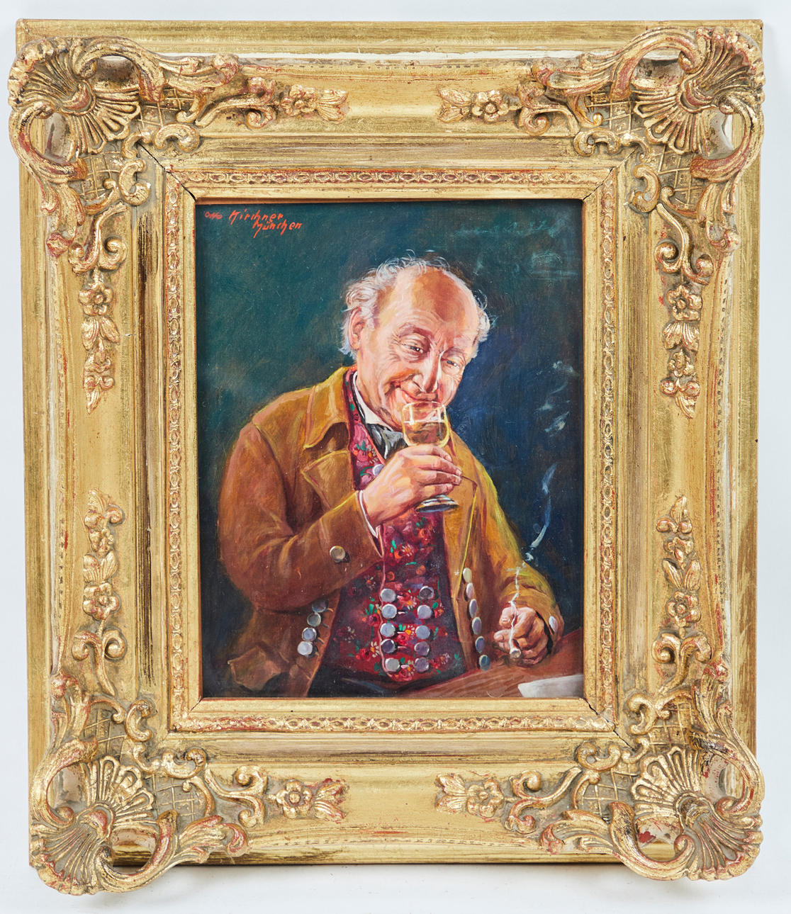 OTTO KIRCHNER. Gemälde, 'Weintrinker mit Zigarre', München.