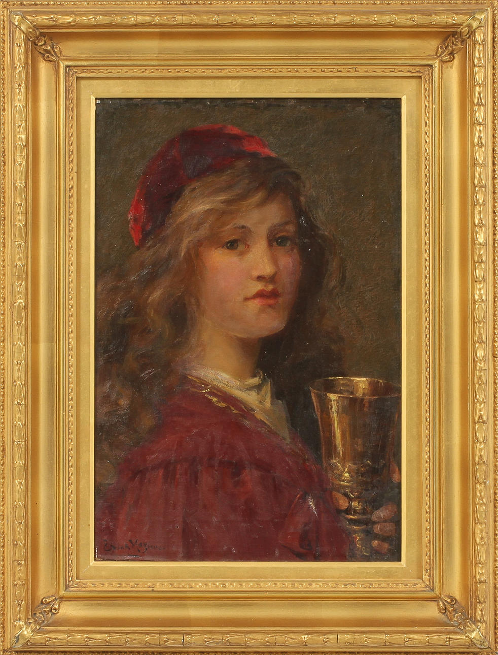 EMMA MAGNUS. Flickporträtt, olja på duk, signerad.