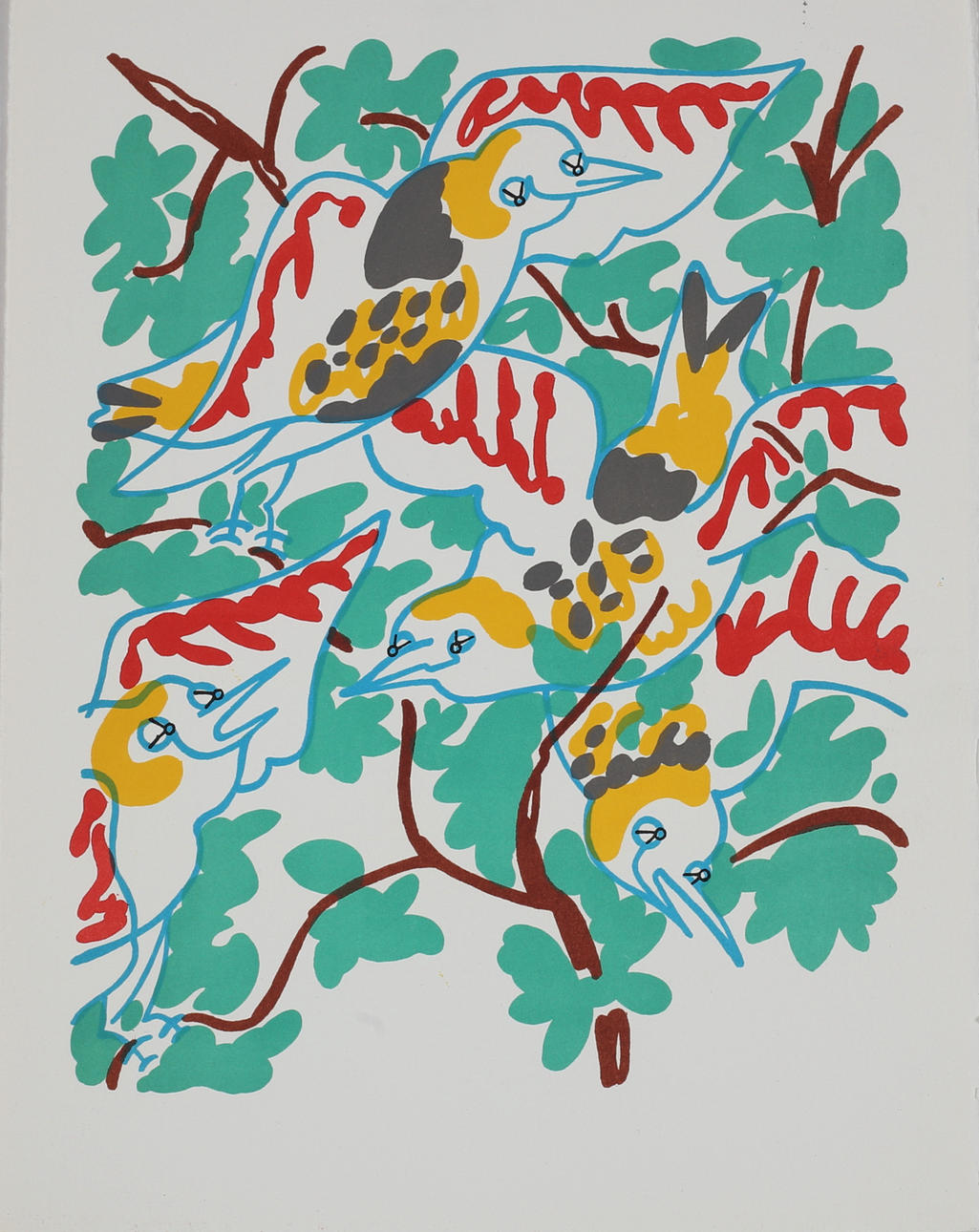 CHARLES LAPICQUE. "Le chant des oiseaux", originallitografi, osignerad.