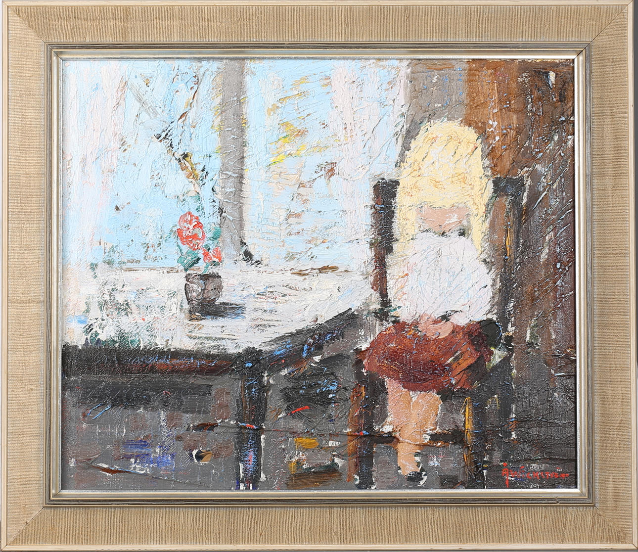 ÅKE WICKSTRÖM. Interiör med flicka. Olja på duk, signerad.