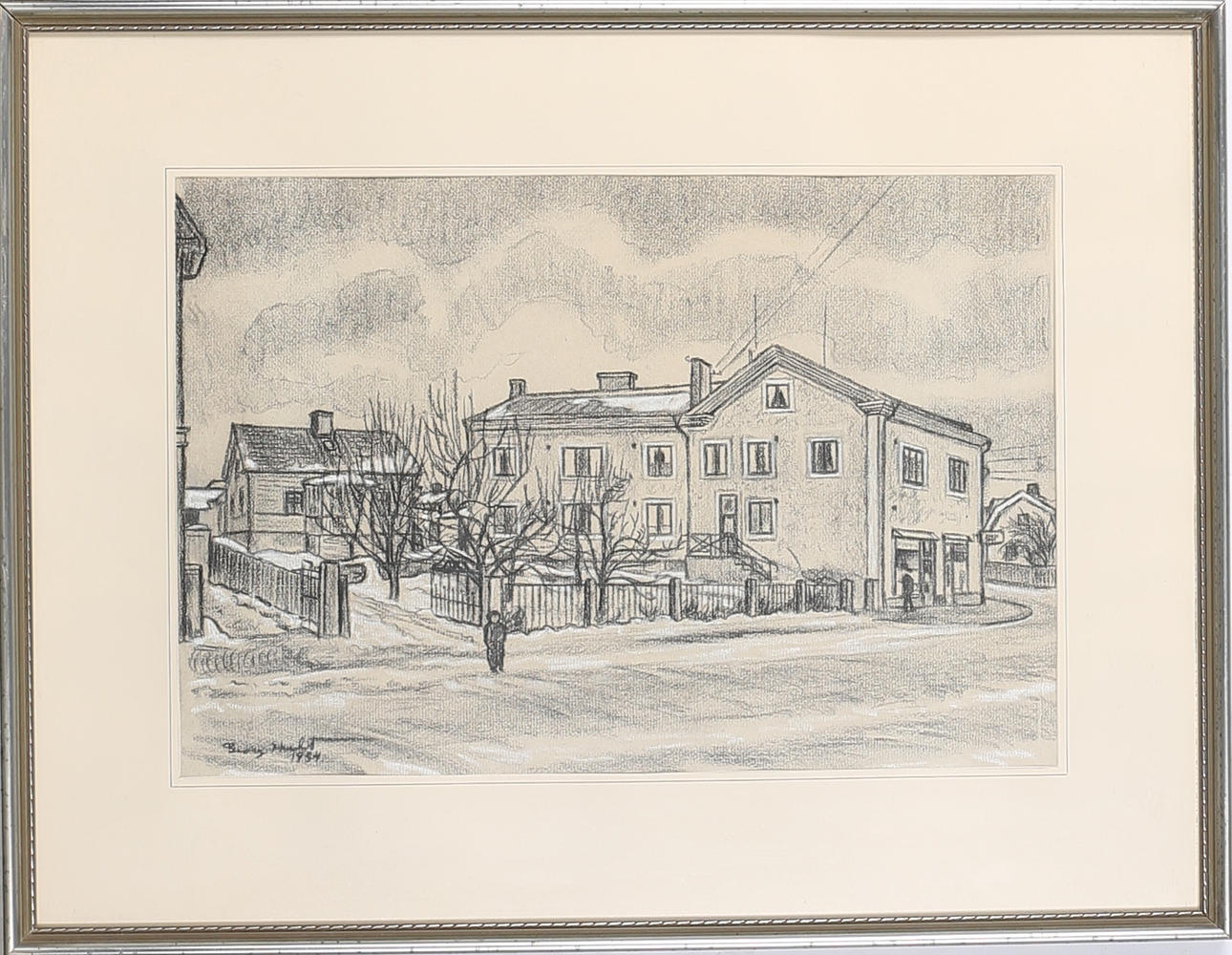 GEORG HULT. Oskarshamnsmotiv, 3 st. Krita, signerade och daterade 1954 samt 61.