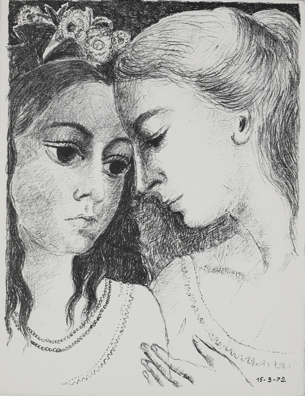 PAUL DELVAUX. "Confidences", original lithograph, unsigned.