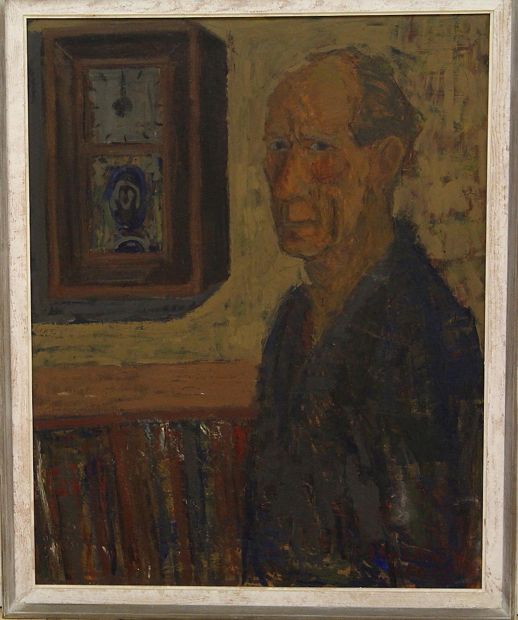 SVÄN GRANDIN. olja på pannå, gubbe i fönstret. signerad och daterad 1958.