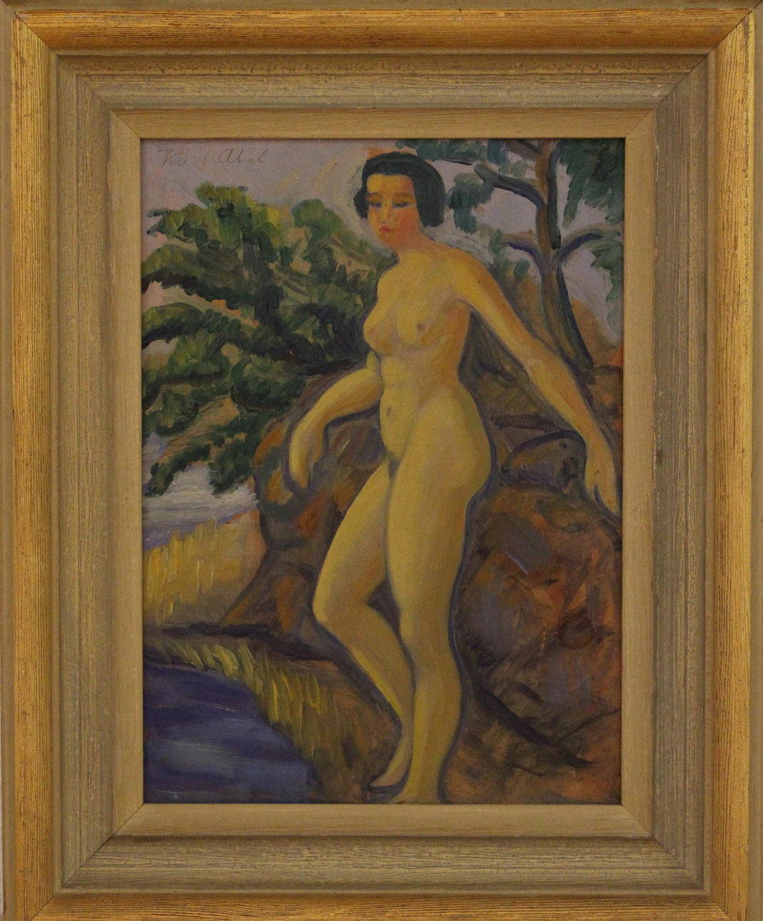 KARL ABEL. olja på pannå, nakenmodell, signerad.