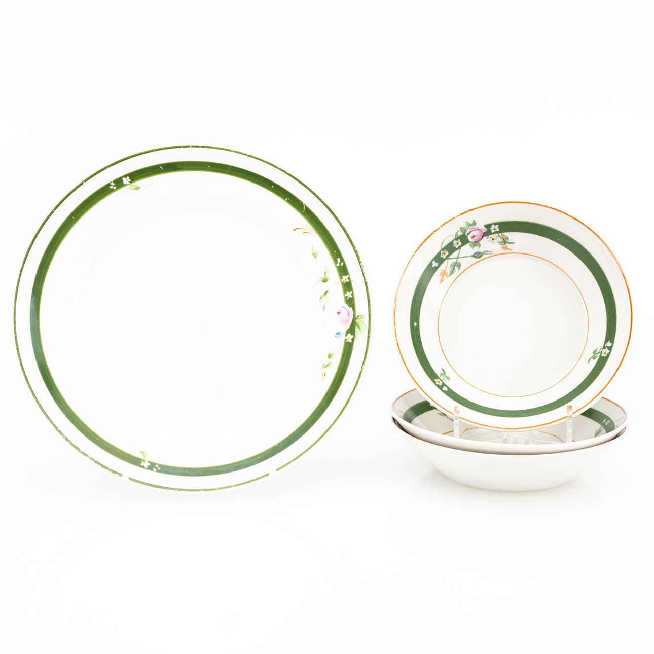 PLATES, 3 + 1 pcs, porcelain, Dmitrovski, Soviet Union ca 1940.