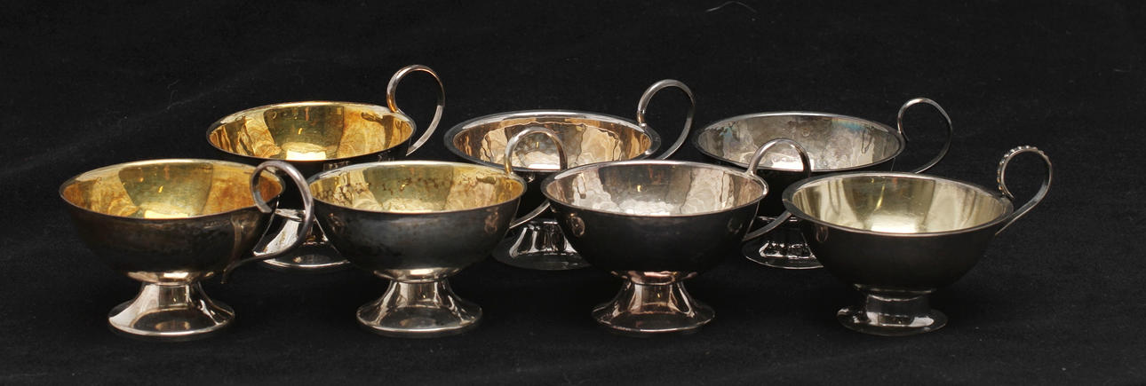 PUNSCHMUGGAR, 7 st, silver, bland annat Boliden. Tot vikt 224 gram.