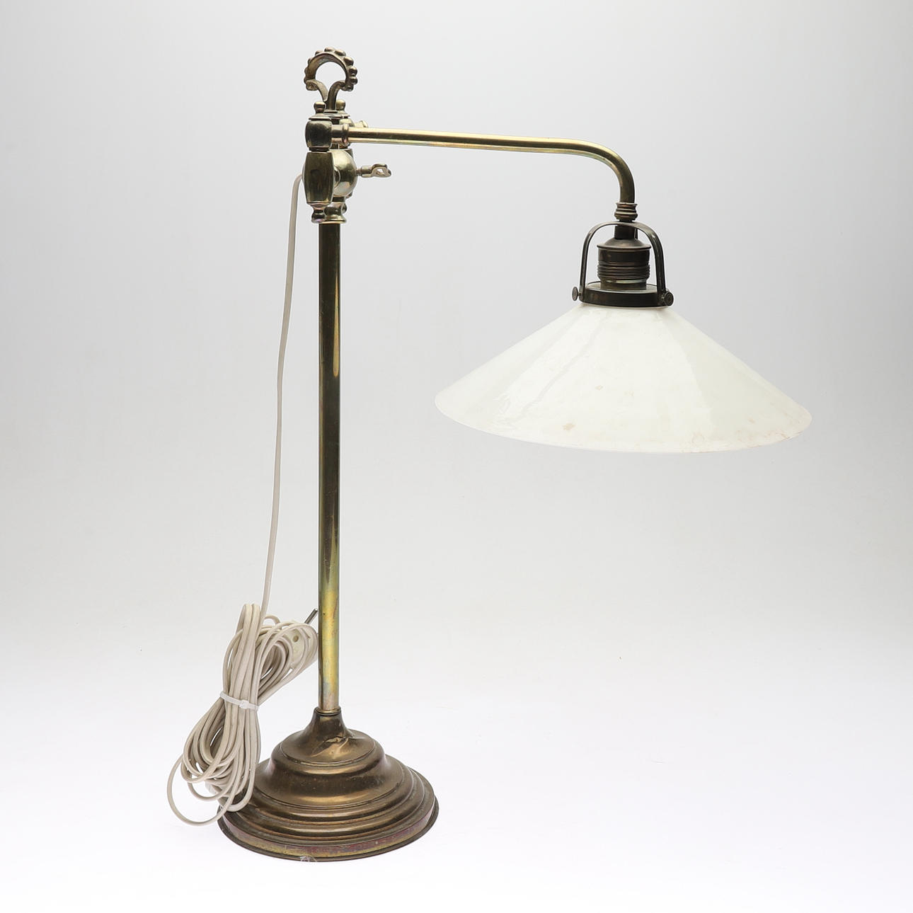 DESK LAMP, brass/glass, circa 1900.