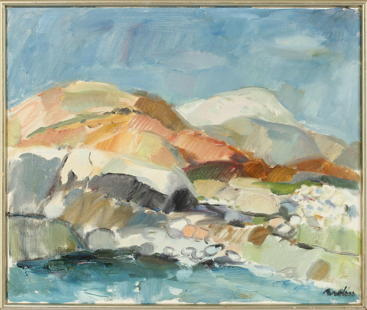 BERTIL BROLIN. "Röda klippor", olja på duk, signerad.