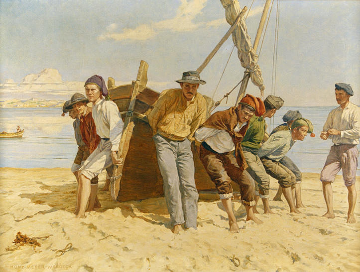MEYER-WALDECK, KUNZ. (1859 Mitau/Courland - 1953 Neuburg/Värdshus). ”Fiskare på stranden”.