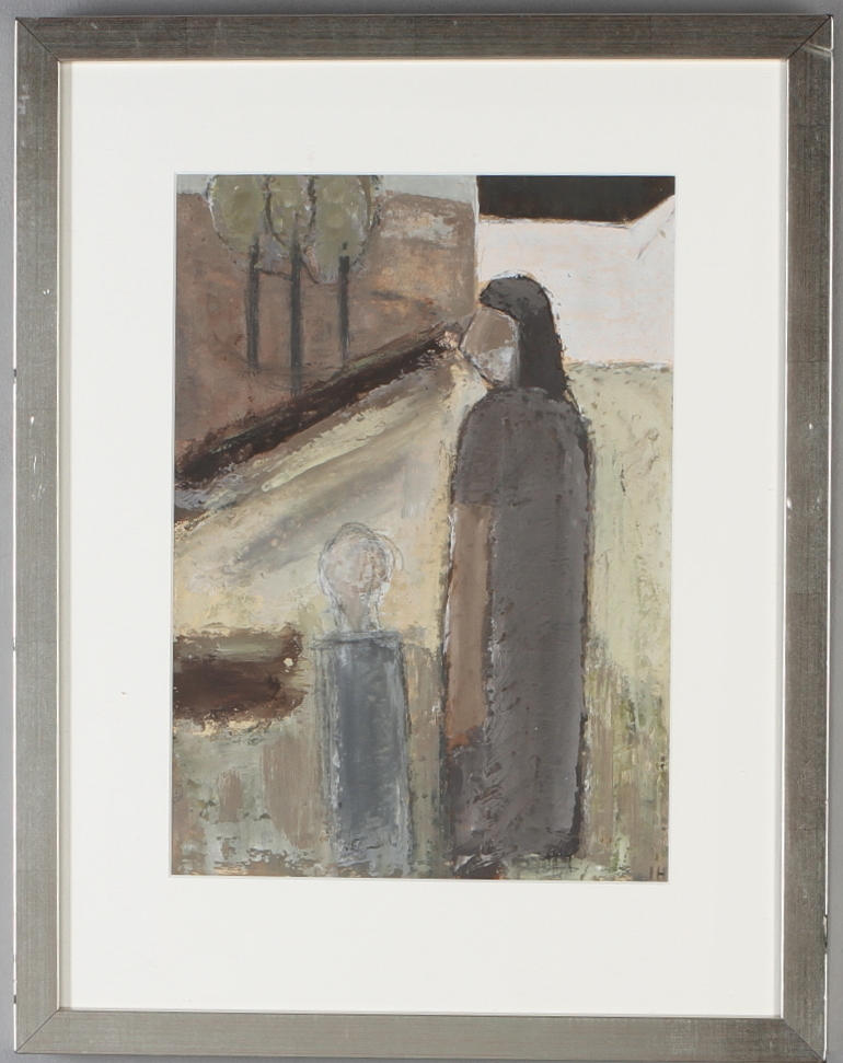 JOHANNES HOFMEISTER. Figurkomposition, olja på papper, monogramsignerad.