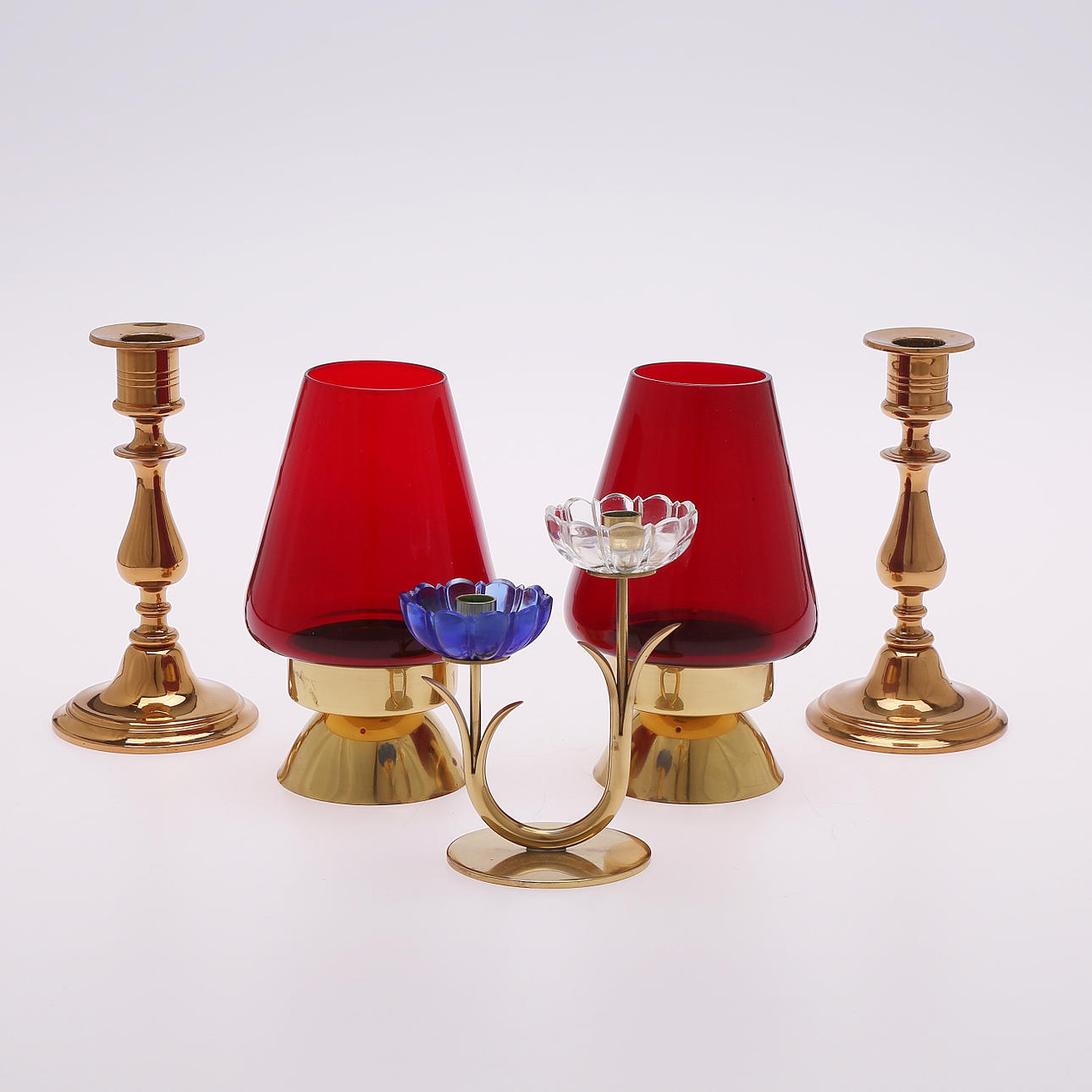 LYSSTAKER/LYSESTAKER, messing/malm, bl.a. Gunnar Ander, Ystad metal.