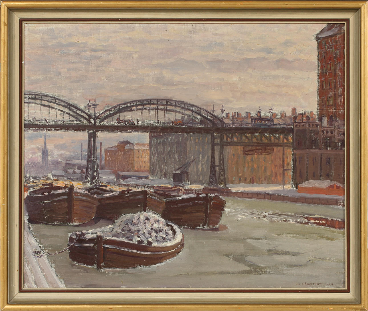 OIDENTIFIERAD KONSTNÄR. Stadsbild, olja på duk, signerad J Hårdstedt 1924.