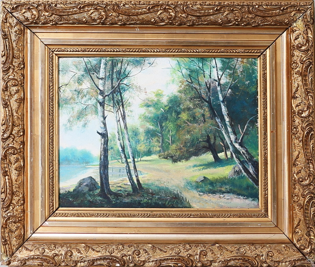 OIDENTIFIERAD KONSTNÄR. "Badviken", på duk. Bär otydlig signatur.