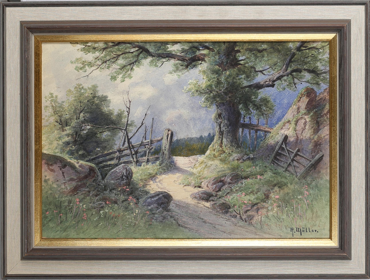 OIDENTIFIERAD KONSTNÄR. Landskap. Akvarell, signerad H. Möller.