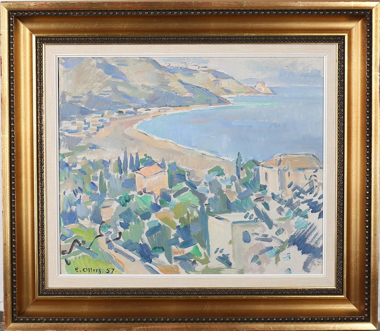 EDVIN OLLERS. Sydländskt landskap med hus. Olja på duk, signerad och daterad 57.