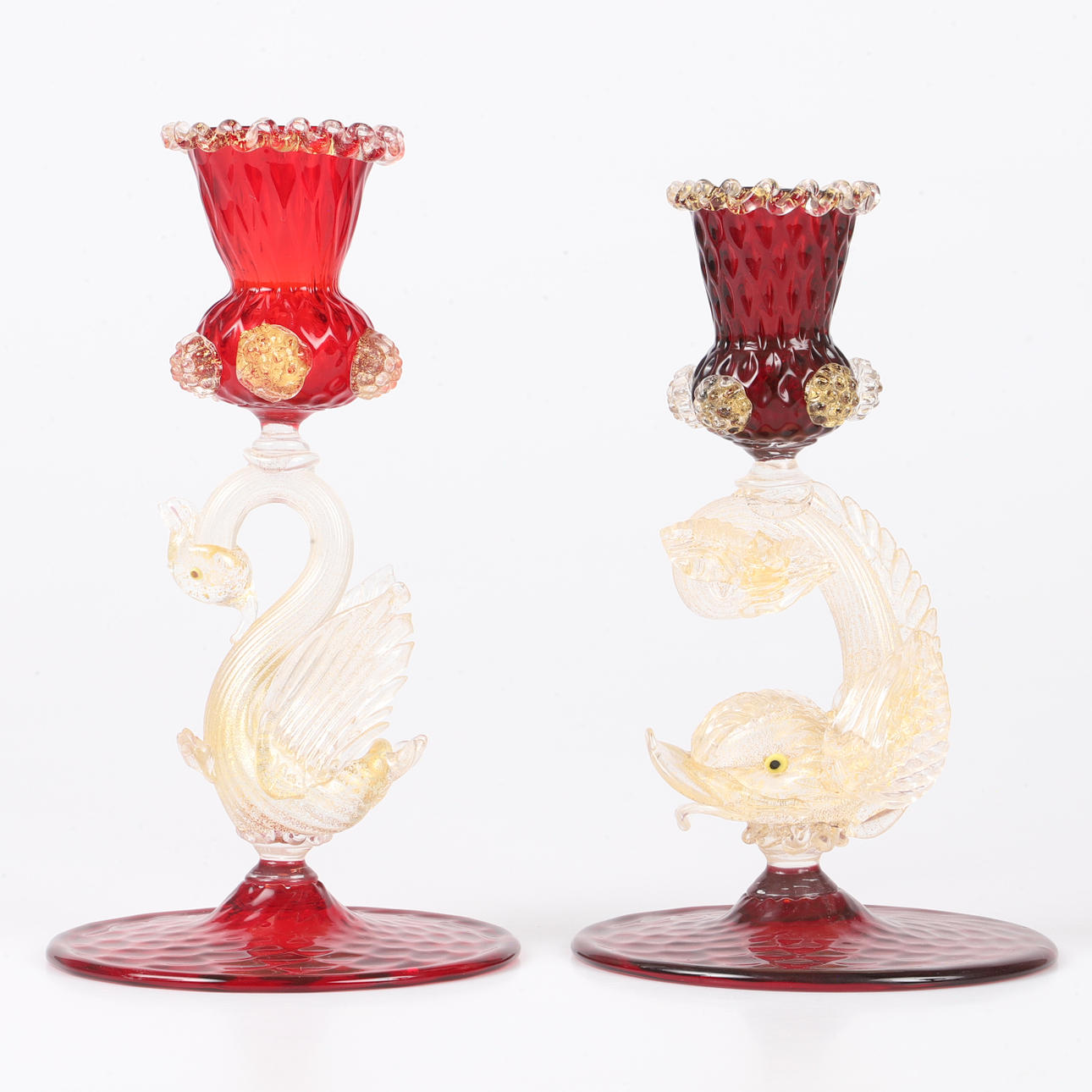 LJUSSTAKAR, 2 stycken, glas, Murano.
