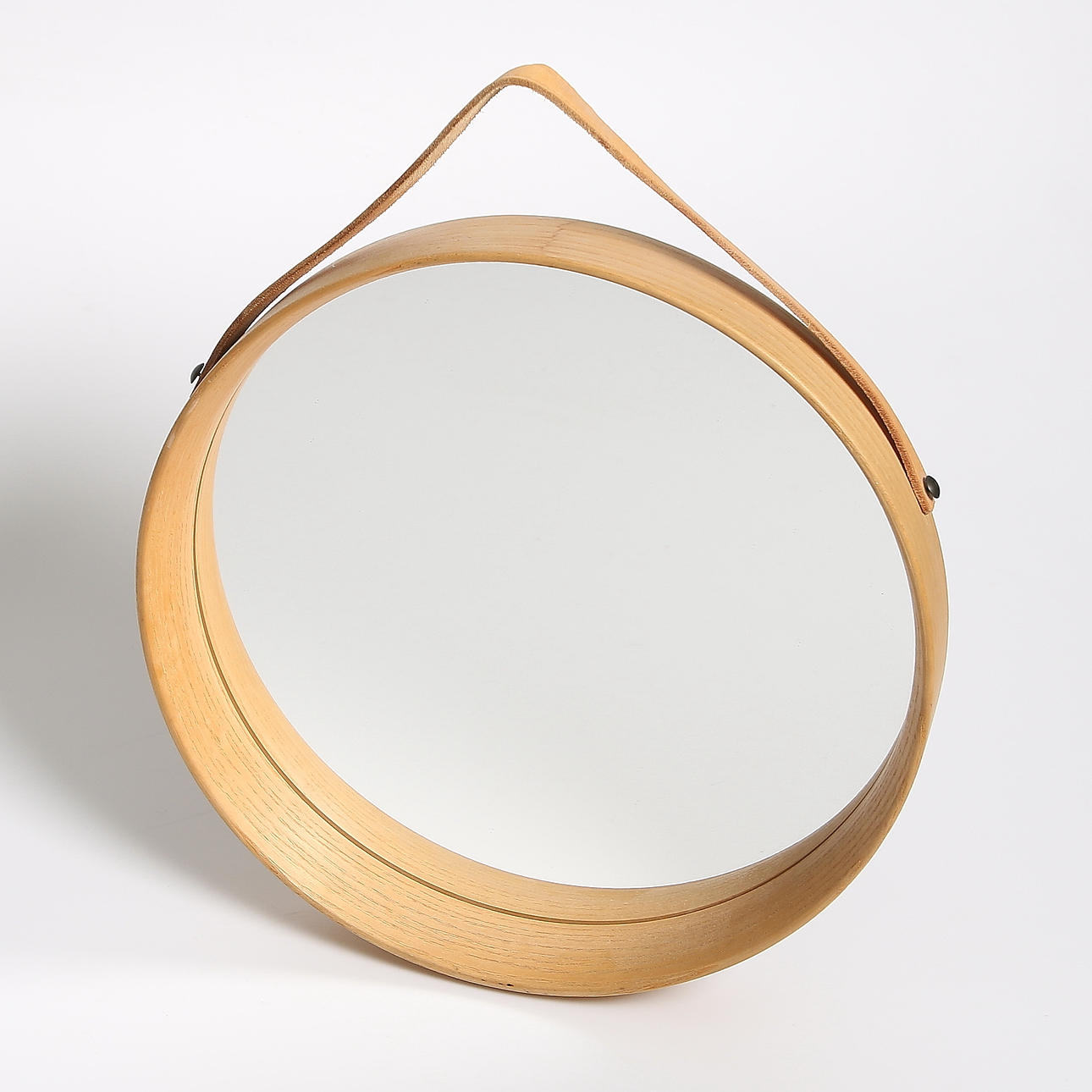 SPEGEL, trä samt läder, Steneby H.R. 1900-talets mitt.