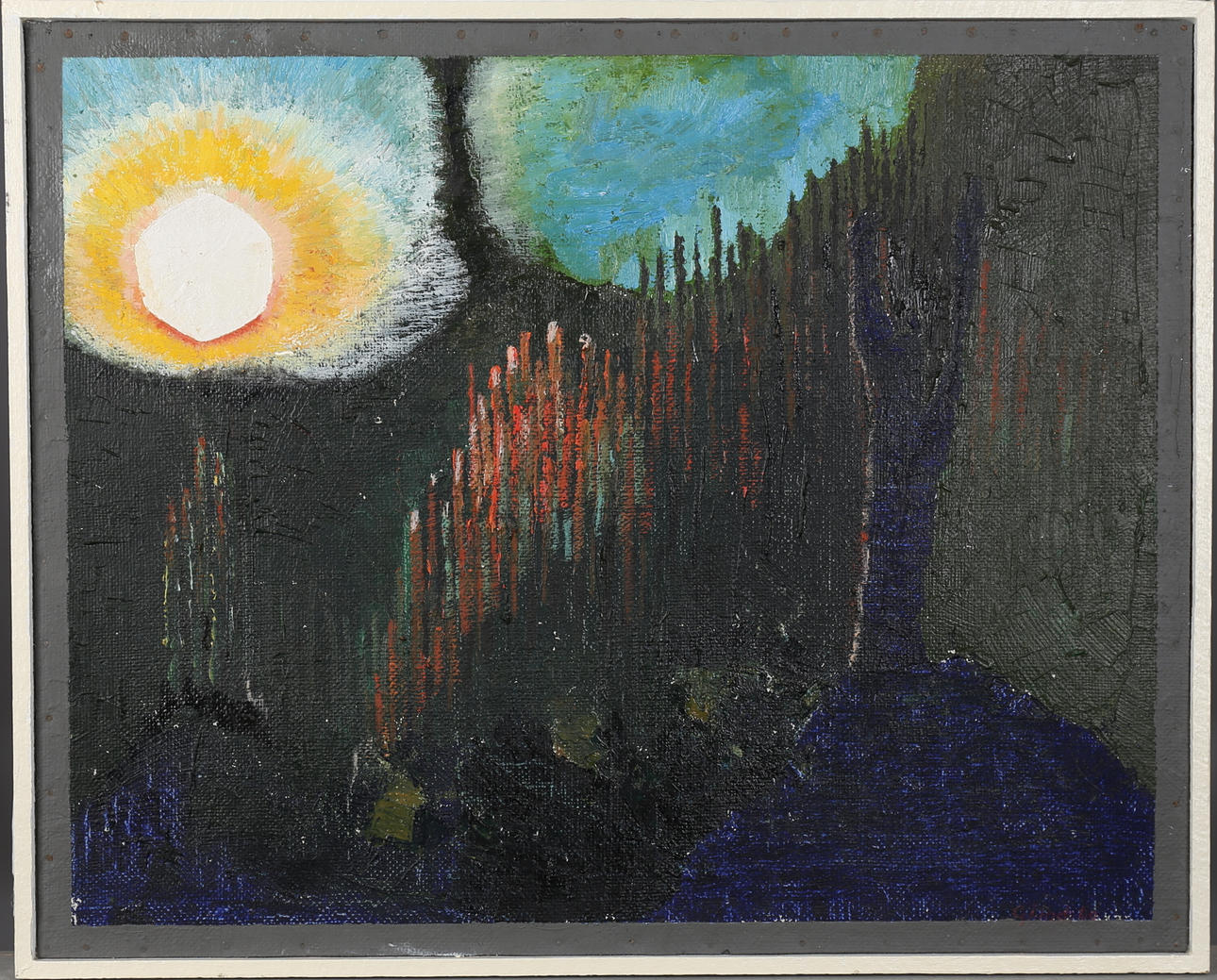 OIDENTIFIERAD KONSTNÄR. "Mikrokosmos". Olja på duk, signerad G. Lindsbo.