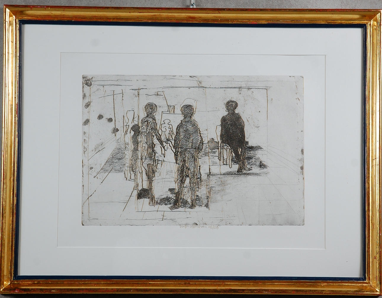 STAFFAN HALLSTRÖM. 1914-1976, etsning, " Interiör av ateljé " numrerad, 10/55.