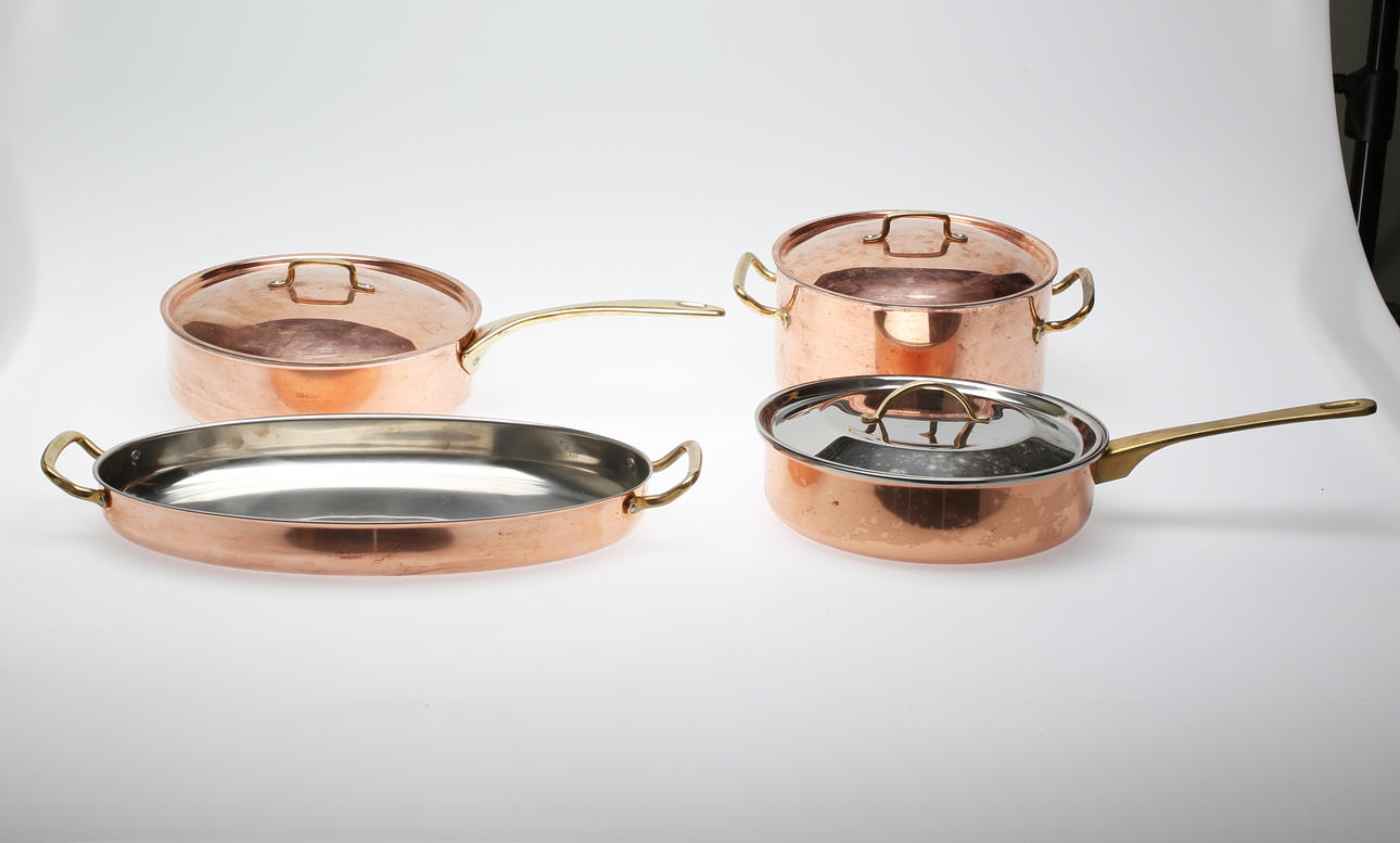 TRAKTÖRPANNOR samt Gryta och Ungsfat, Koppar.